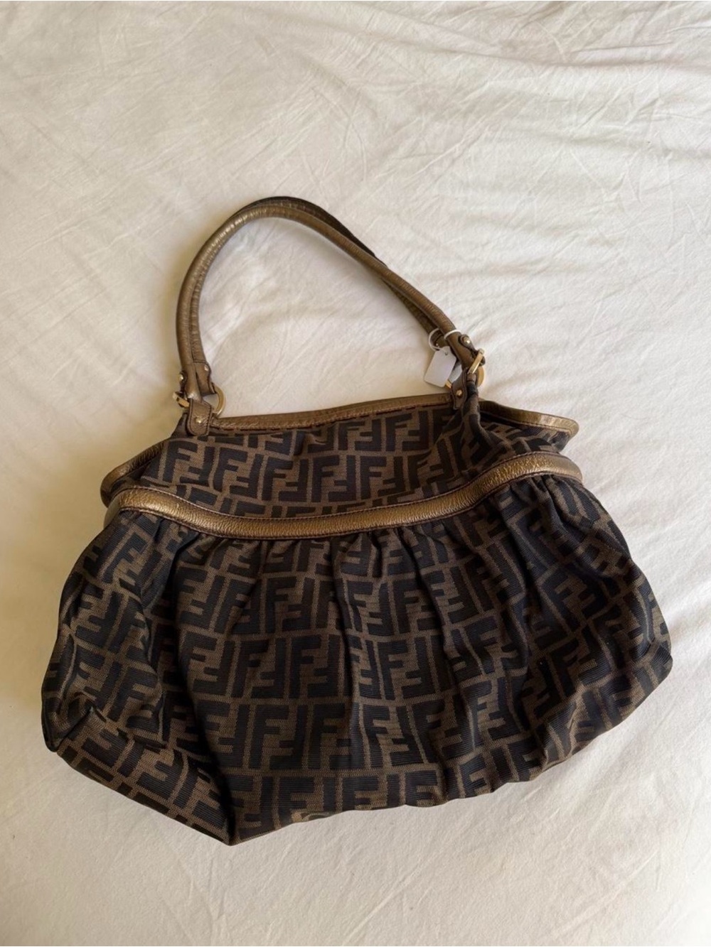 Vintage Fendi Brown Zucca Monogram Pleated Shoulder Bag